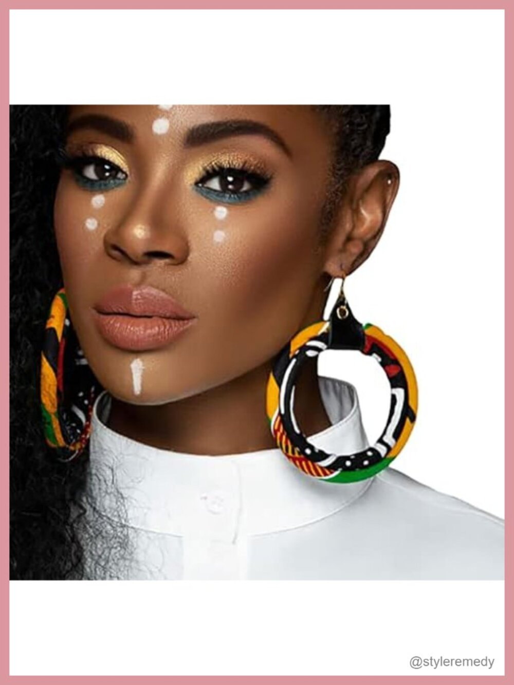 African Kente Print Hoop Earrings Gold French Wire Handmade